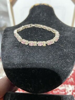 Avon Silver Tone Tennis Bracelet with Pink Imitation Gemstones - Women Jewelry